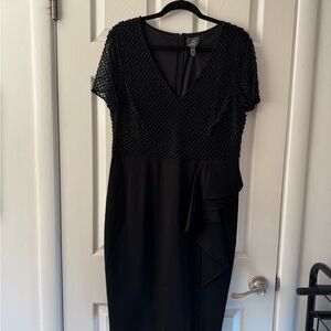 Adrianna Papell Black Beaded Midi Dress